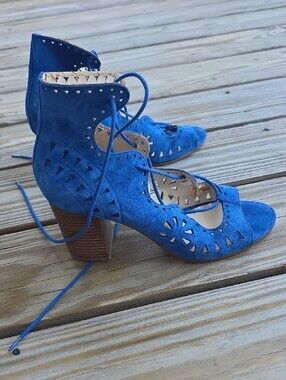 Nine West Royal Blue Suede Lace-Up Peep Toe Heels